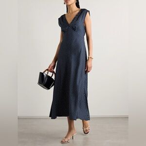 NWT Dôen Tahlia Polka-Dot Dress V-Neck Belted Blue